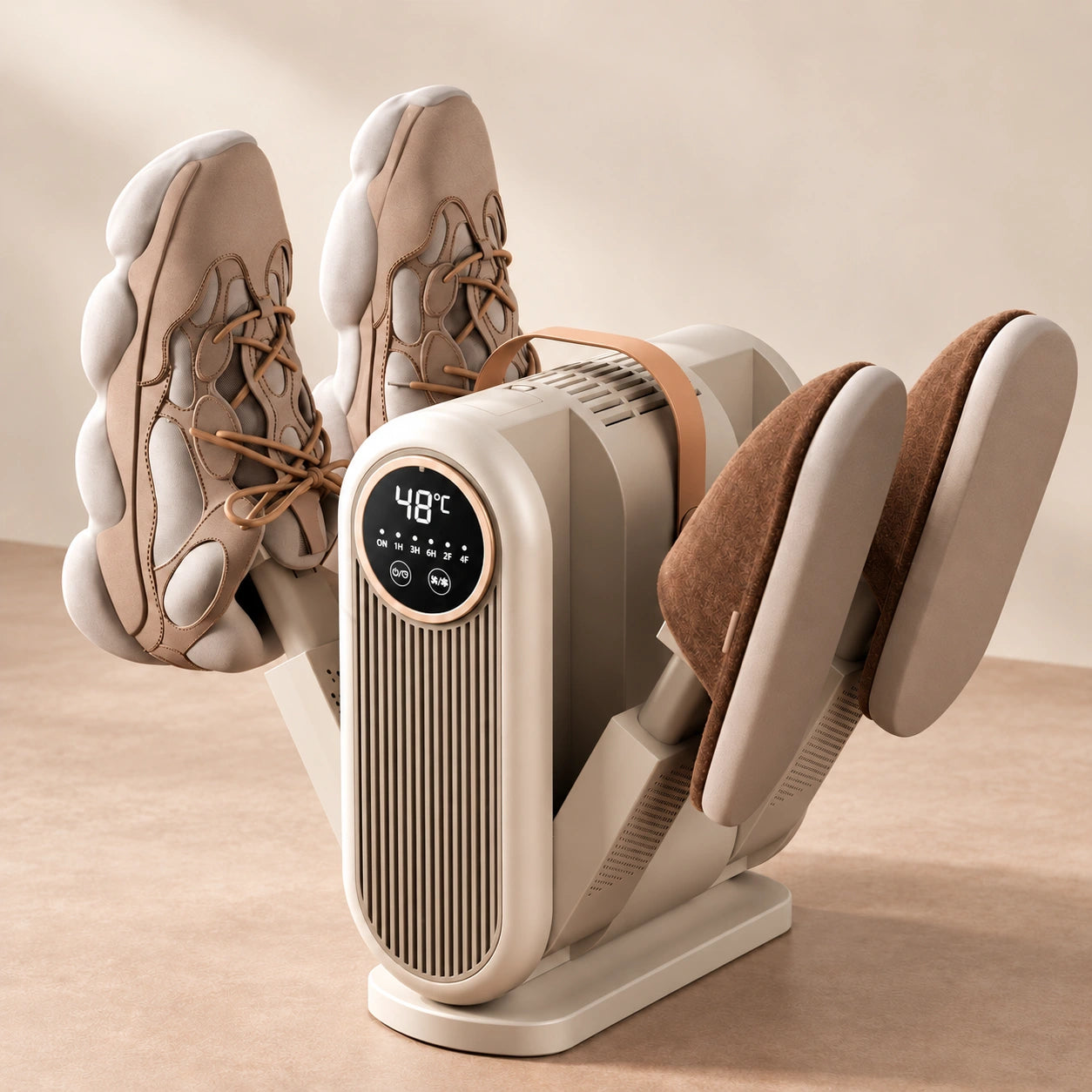 Afterstep Air with two pairs of footwear and a front-facing temperature display